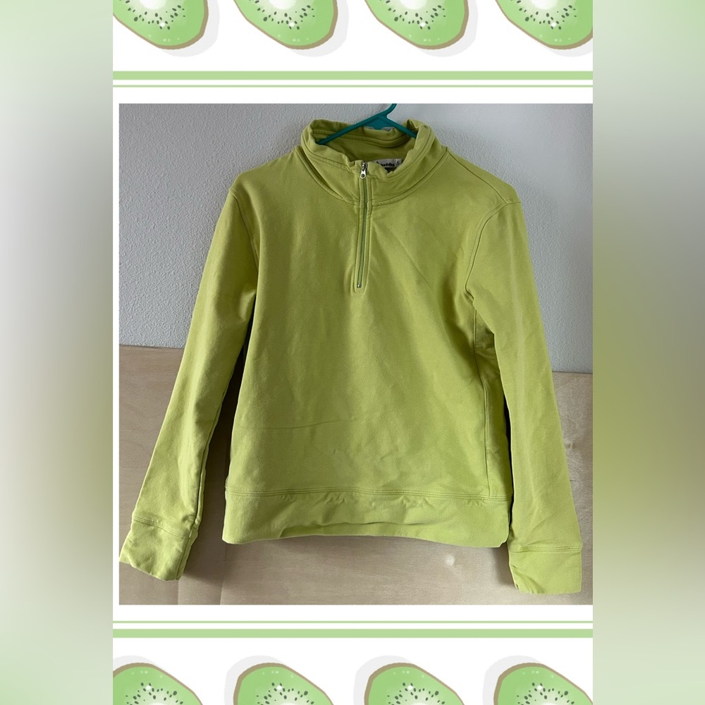 Neon Buddha 1/4 Zip Pullover Sweatshirt Lime Green Sz S Activewear Yoga Rare